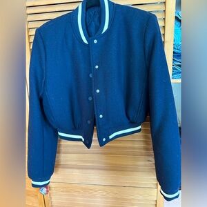 Zara cropped varsity jacket size L with padded shoulders